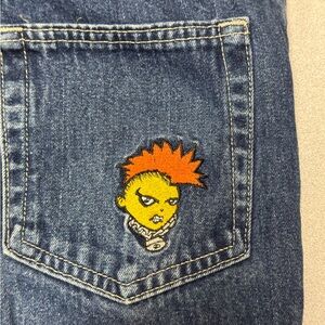 Vintage JNCO Girlie Stuff Jeans with "Flamehead " Patch Sz 7